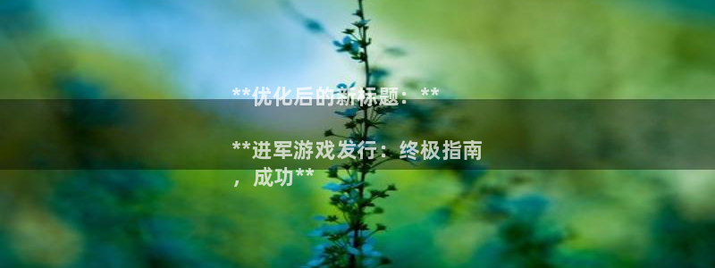 顺盈娱乐官网首页入口：**优化后的新标题：**

**进军游戏发行：终极指南
，成功**